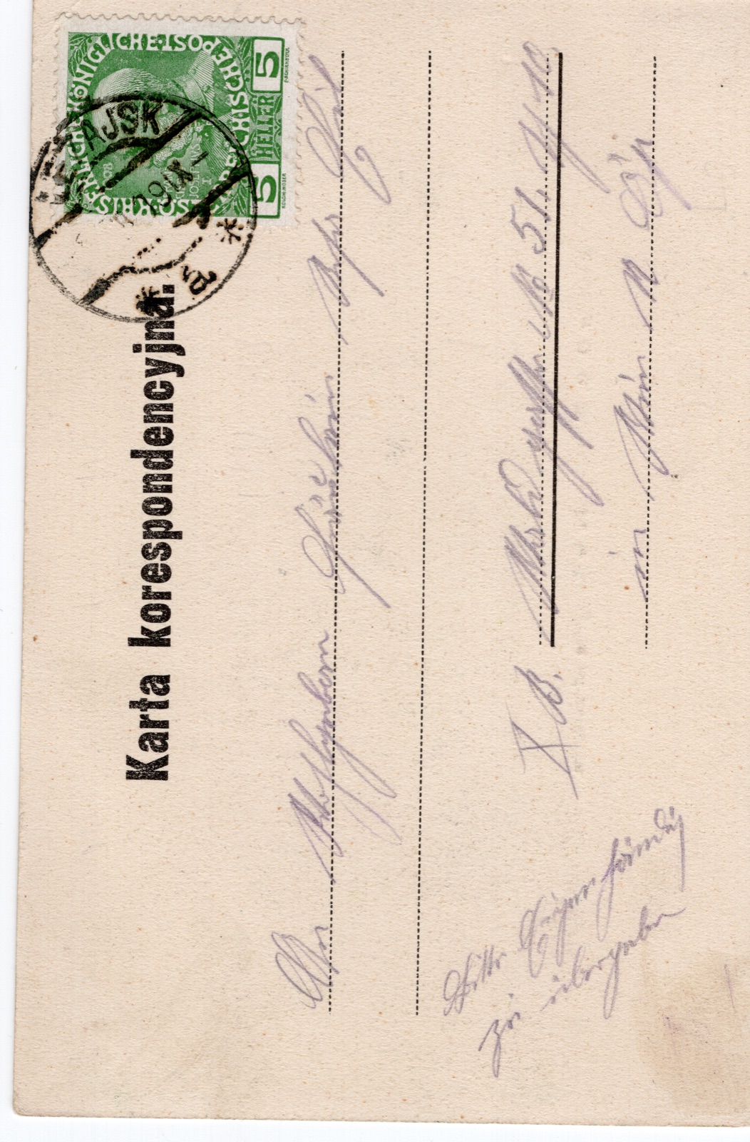 Odwrocie karty: Klasztor OO. Bernardynów od zachodu (barwna litografia, nr 87191); rewers niepodzielony; OBIEGOWA (po 1908)