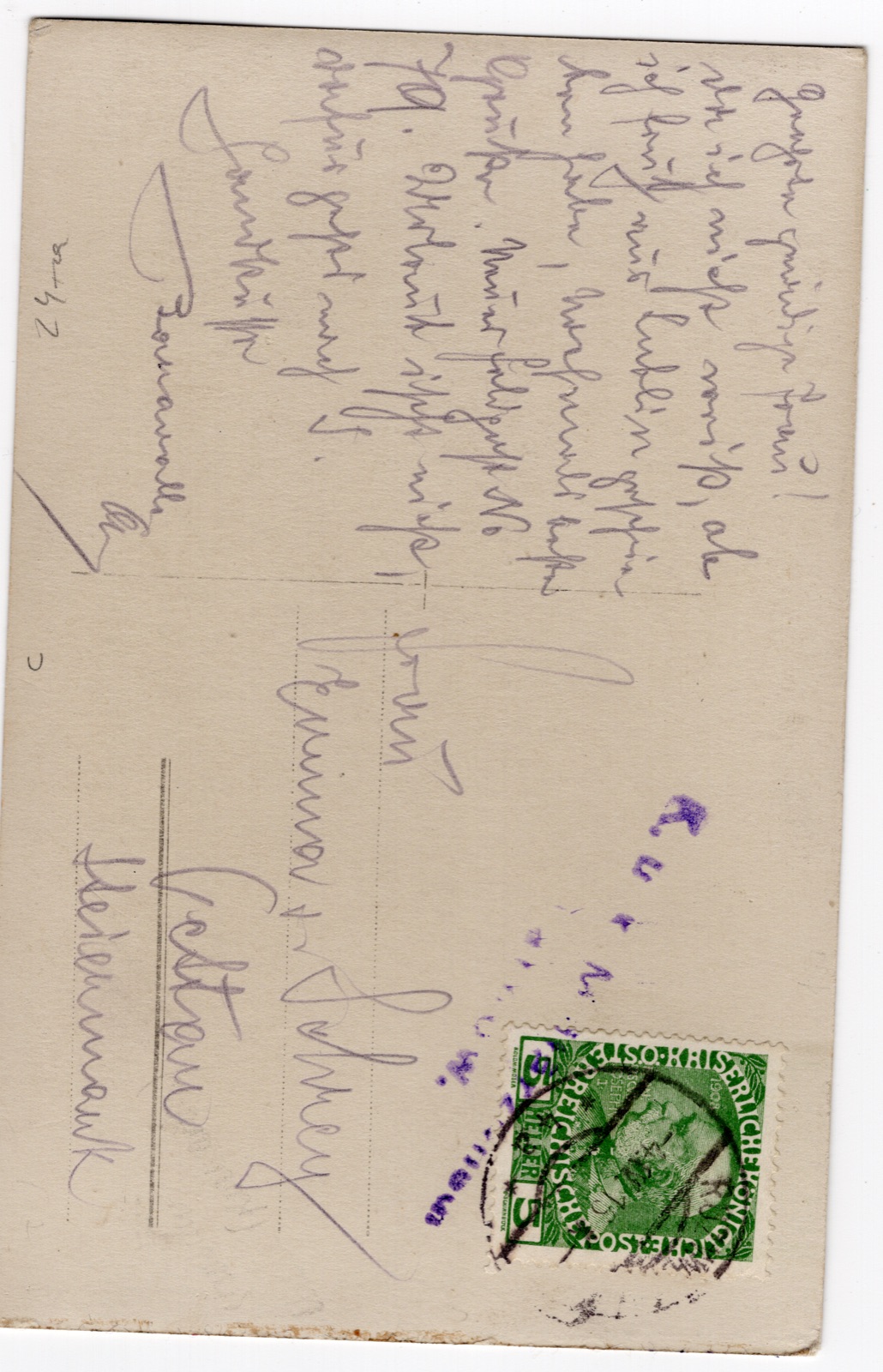 Odwrocie karty: do potwierdzenia – grupa mężczyzn przed okazałym gmachem; fotografia (RPPC); podpis w negatywie (cyrylica) „Ходоровъ”(?); rewers zapisany (niem.), znaczek austr. 5 h