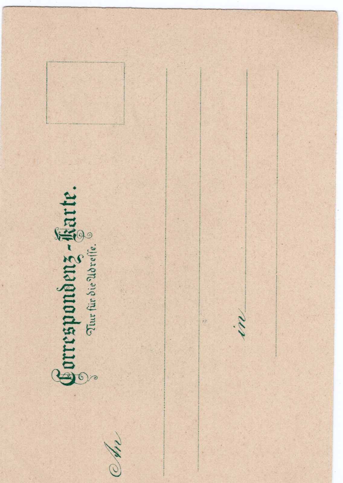 Odwrocie karty: Dworzec gościnny (drewniany pawilon zdrojowy); rewers niepodzielony (Correspondenz-Karte); nieobiegowa; wczesna (~1900)