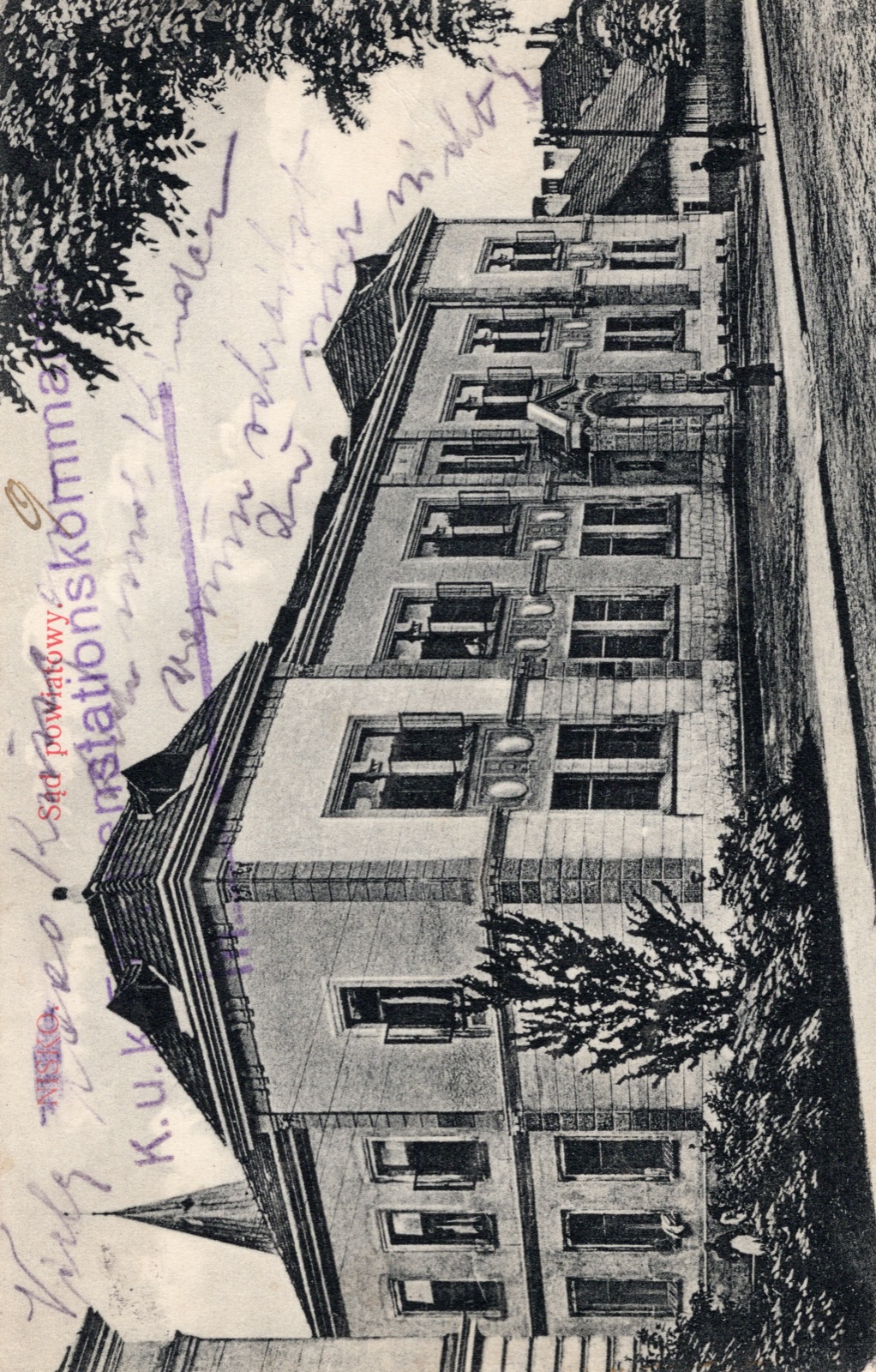 Sąd powiatowy (gmach); nakł. H. Neuwirth, Nisko; FELDPOST I wojny (k.k. Landwehr) do Hamburga