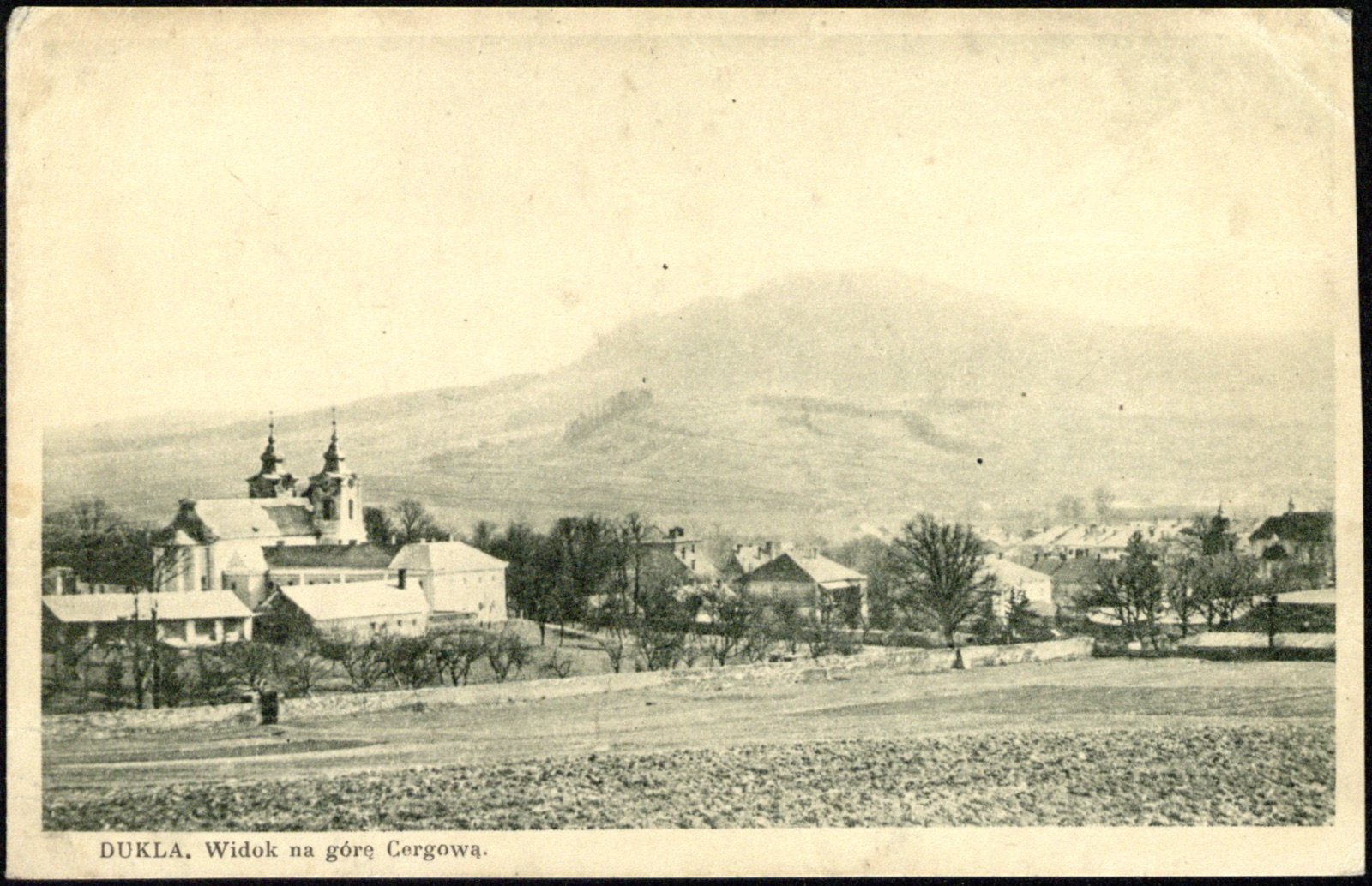 widok na górę Cergową (panorama miasteczka z kościołem/klasztorem Bernardynów); nakł. Klasztoru OO. Bernardynów w Dukli; rewers podzielony; nieobiegowa