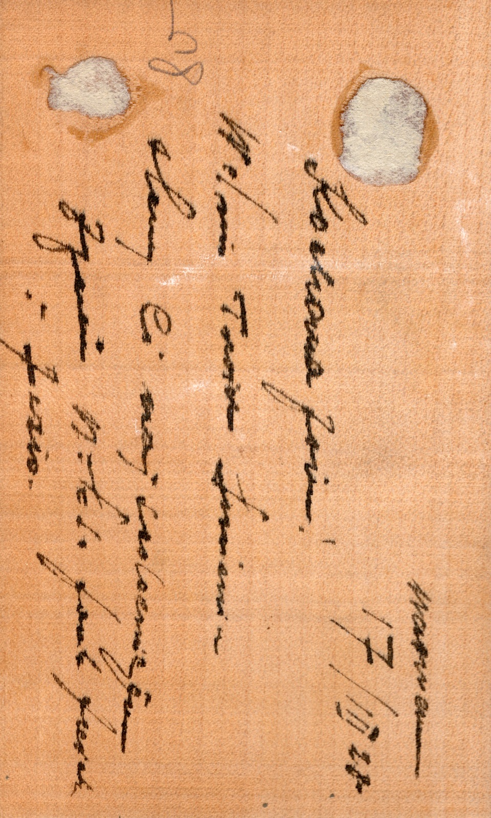 Odwrocie karty: rysunek tuszem (pejzaż z mostem/wieżą); rękodzieło; OBIEGOWA (nadana z Warszawy)