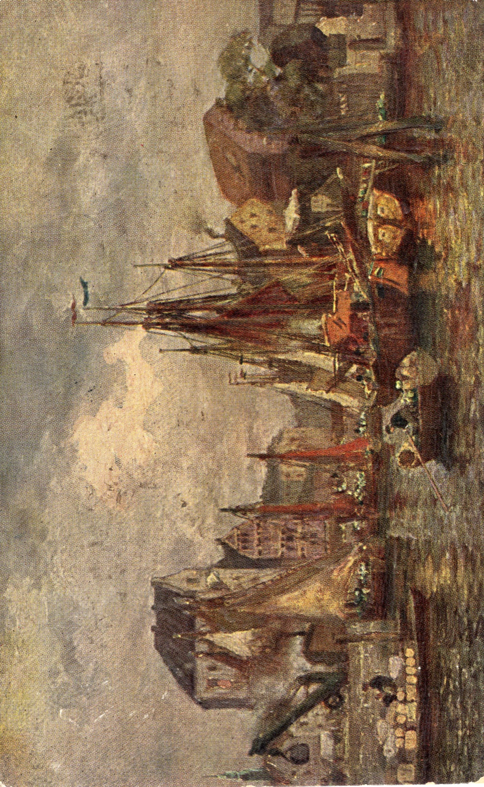 scena portowa z żaglowcami