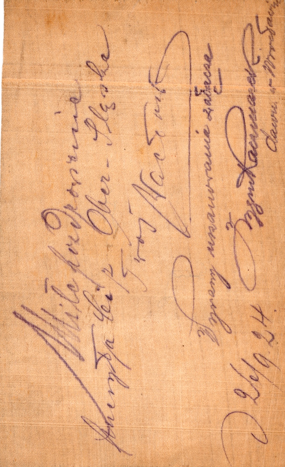 Odwrocie karty: rysunek tuszem (chata/dwór wśród drzew); rękodzieło; rewers zapisany (1924)