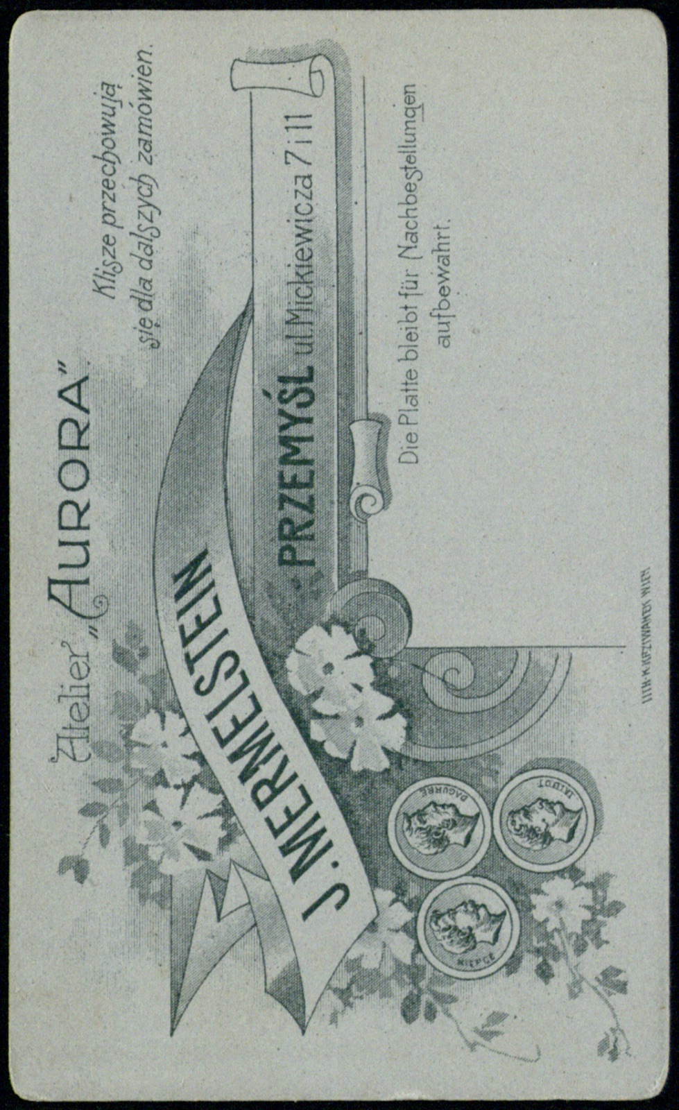 Odwrocie karty: portret młodej kobiety (fotografia gabinetowa, ok. 1905–1912)