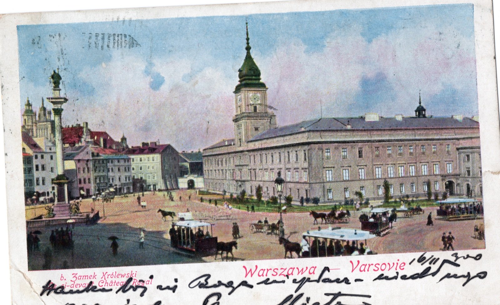 Plac Zamkowy z kolumną Zygmunta — barwna litografia do Lwowa